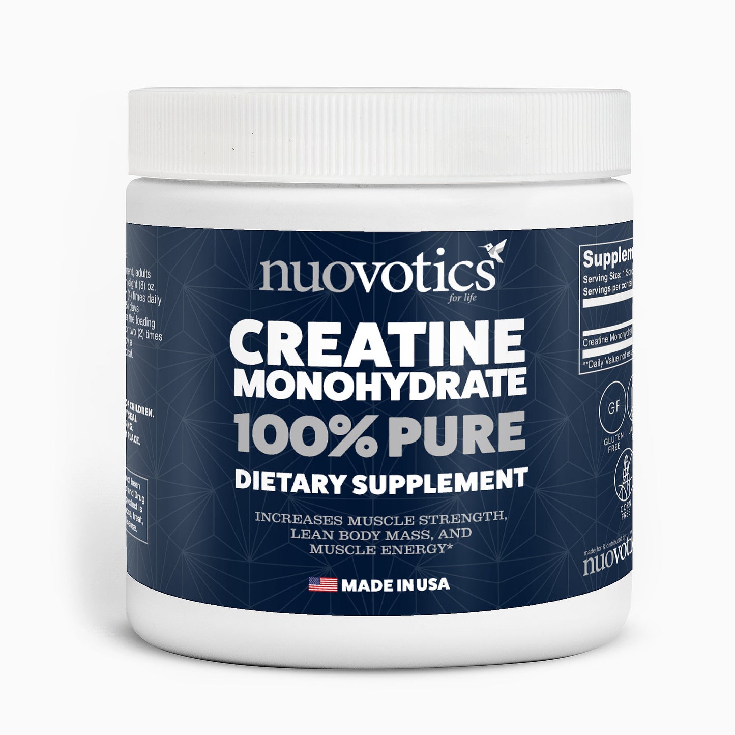 Nuovotics Creatine Monohydrate – USA-Made - Vegan, Non-GMO, 250g